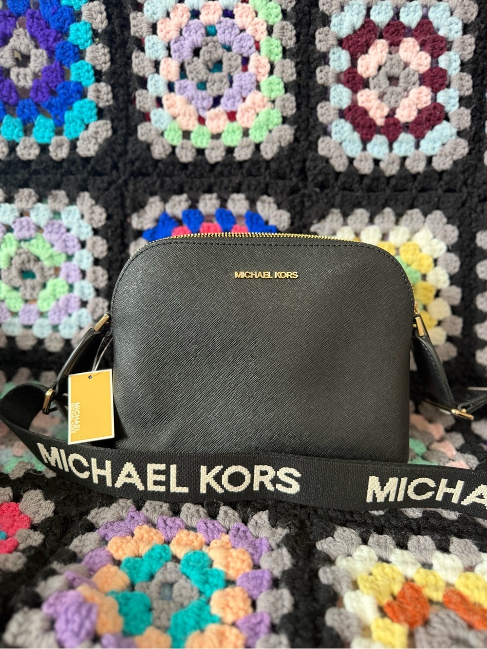 Michael Kors Black Saffiano Crossbody with Branded Strap